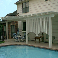 pool &patio w/ decorative patio cover and shade wall